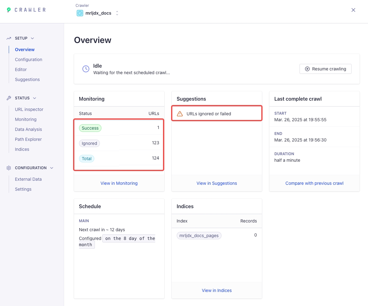 Algolia Crawler错误截图